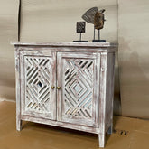 Handcrafted Indian Furniture Carved Solid Hard Wood 2 Mirror Doors Cabinet 01
